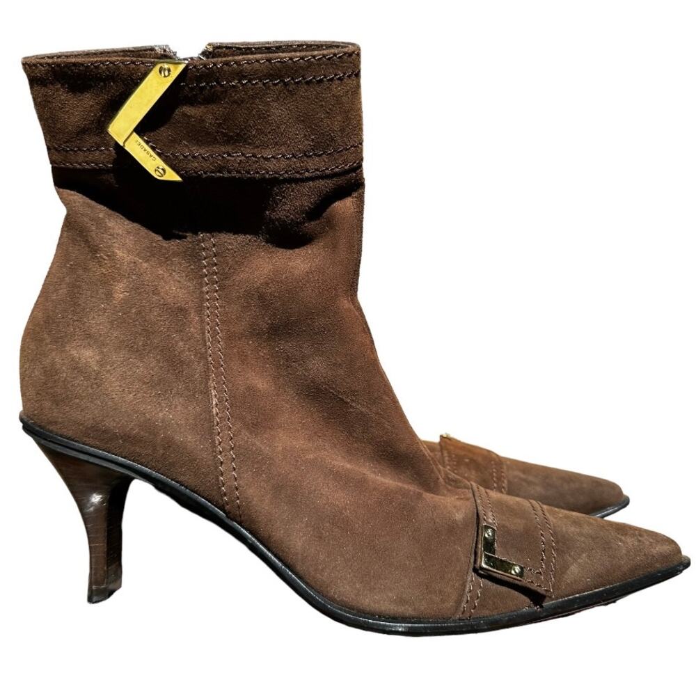Casadei Ankle Boots Heeled Pointed Toe Side Zip Stiletto Suede Leather Brown
